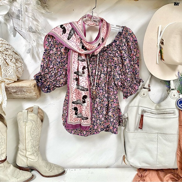 Rare Eleanor Paine Loon Printed vintage Scarf /wrap made in Japan w nature feel - Picture 5 of 14